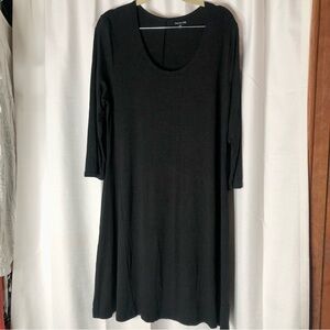 Garnet Hill knit Trapeze stretch swing dress Black size L large 3/4 sleeves